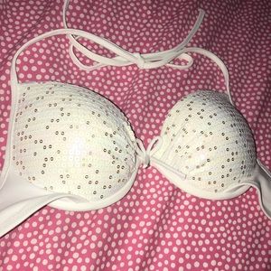 White and Gold Sequin Bikini Top